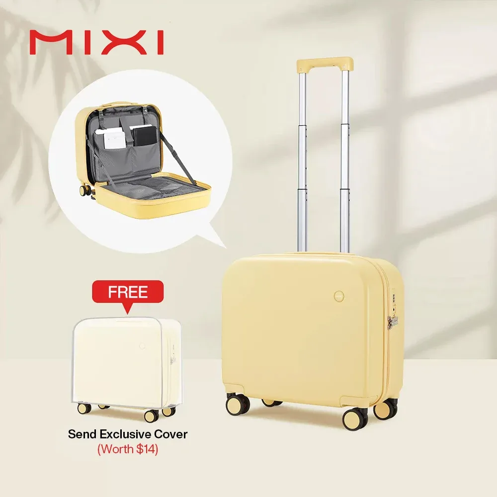 mixi valise à main 16 pouces hommes cabine d'embarquement femmes bagages roulant spinner roues sac de voyage 34l 100% pc léger
