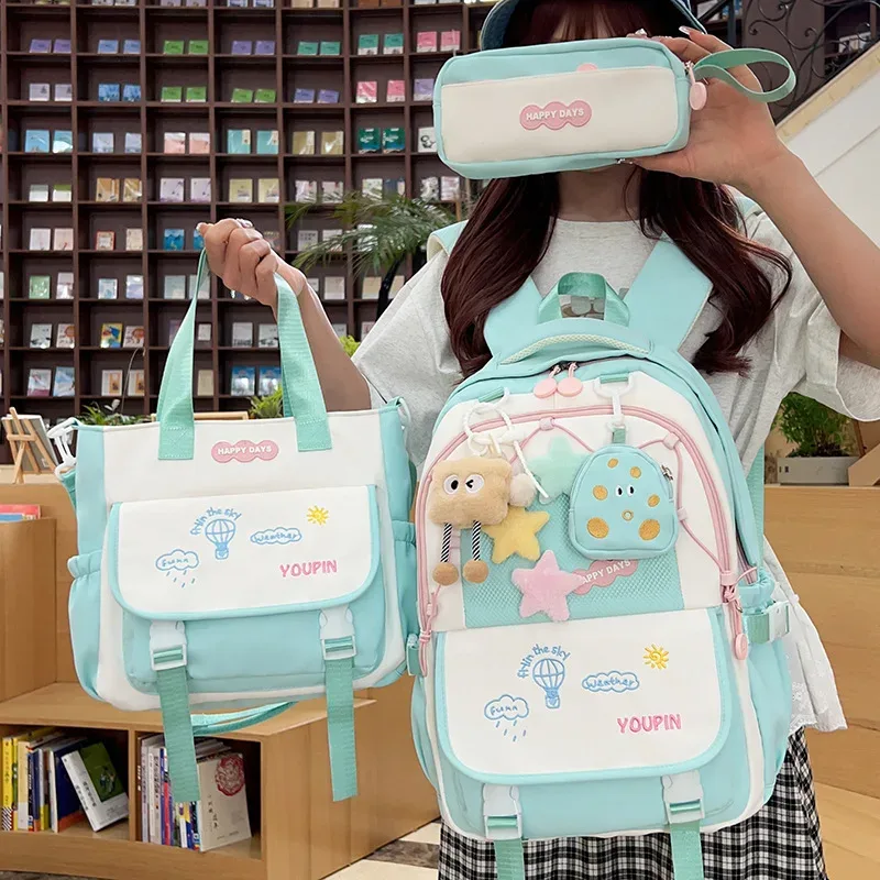 3 pièces/ensembles sacs d'école en nylon pour adolescentes kawaii femmes sacs à dos collège étudiant sac à dos pour ordinateur portable sac à dos cartable 2025