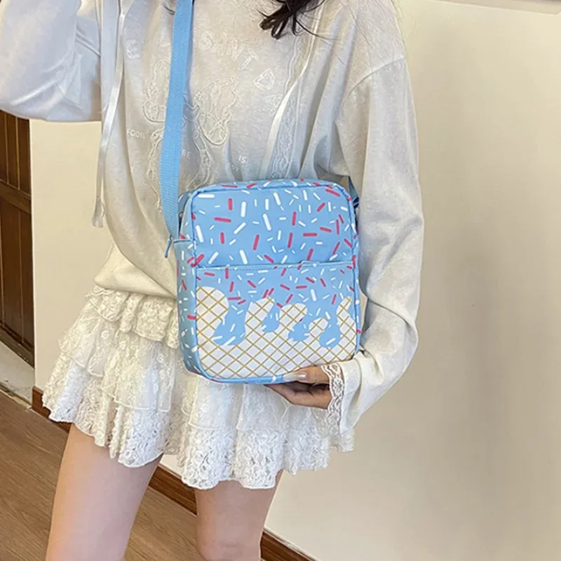 sac dos polyester motifs glace fond rose bleu violet conception uniforme poches lateral fermeture glissière imperméable poche integree femme voyage