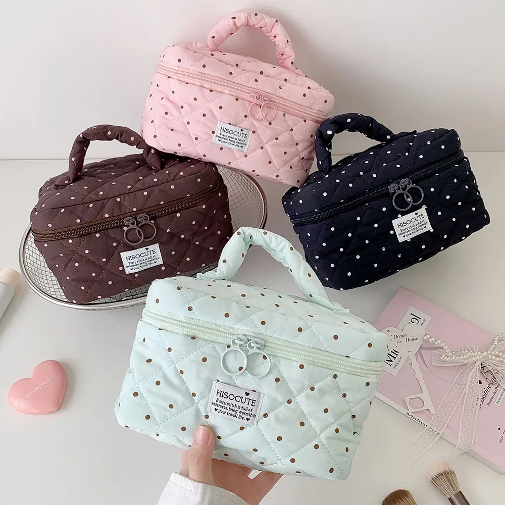 sac de maquillage à pois carrés style y2k, sac de voyage portable grande capacité pour filles, cadeaux d'anniversaire pour femmes