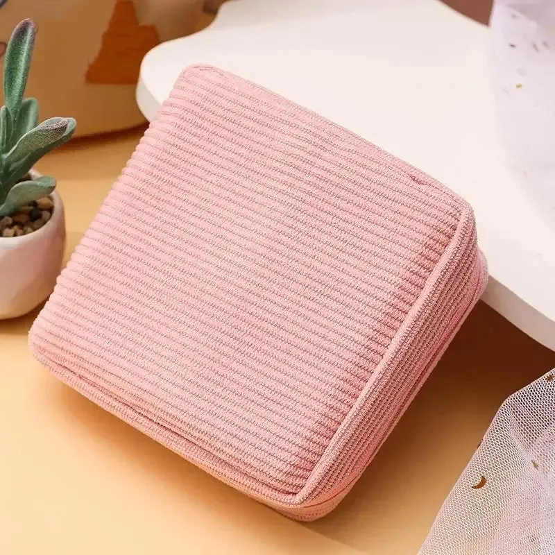sac de rangement pour serviettes hygiéniques en velours côtelé, surface douce, fermeture éclair sécurisée, pour usage quotidien, organisateur de sac à main de voyage