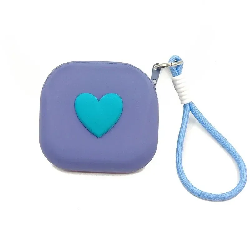 1 pièce pochette de rangement en silicone en forme de cœur, porte-monnaie, portefeuille, avec cordon tressé, organisateur portable pour câbles de données, écouteurs et clés