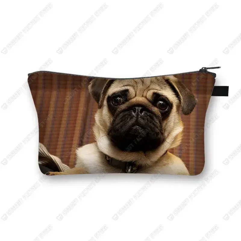 sacs à cosmétiques imprimés chien carlin 3d, motif pékinois mignon pour trousse de maquillage, organisateur nécessaire pour femmes, mini sac à main de voyage