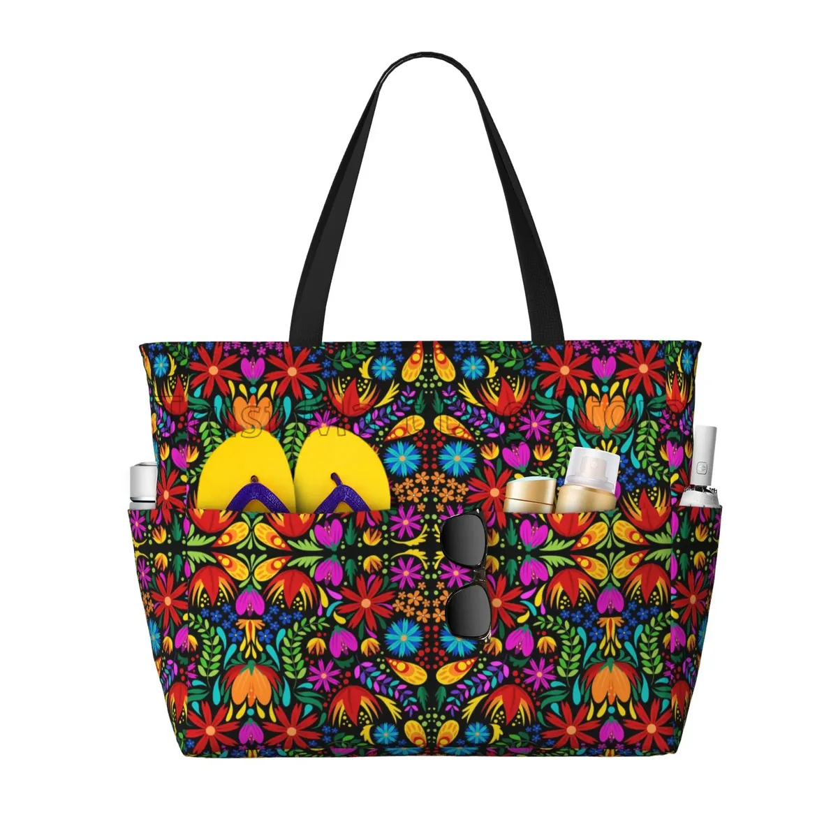 fourre-tout de plage imperméable à fleurs mexicaines pour femmes, sacs de piscine pour dames, sac de sport extra large, sac à main pour week-end, voyage, natation