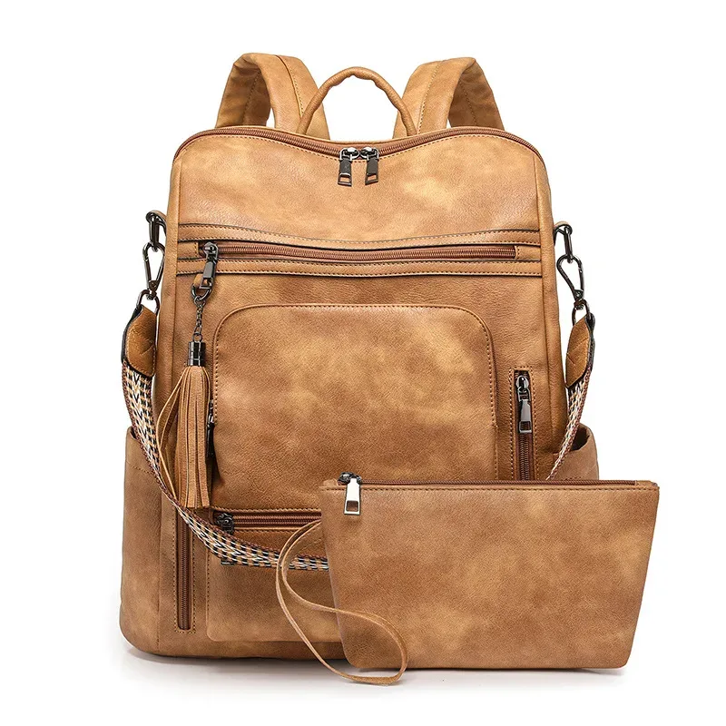 sac à dos/bandoulière portefeuille en cuir pu imperméable et antivol pour femme, grande capacité, style rétro, idéal pour les voyages, le travail et les études.