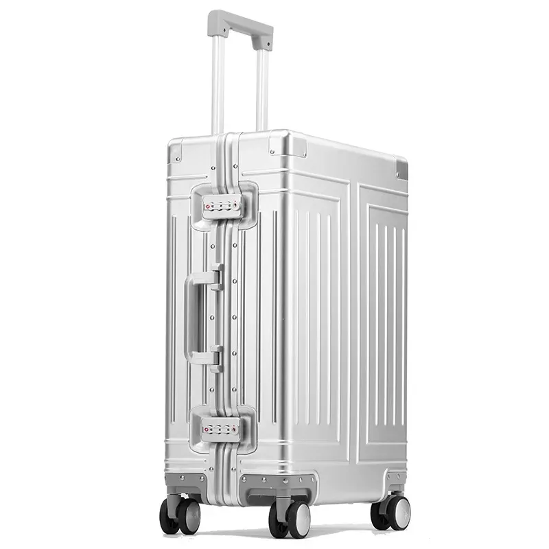 valise de voyage 100% alliage aluminium-magnésium, bagage à roulettes, bagage cabine
