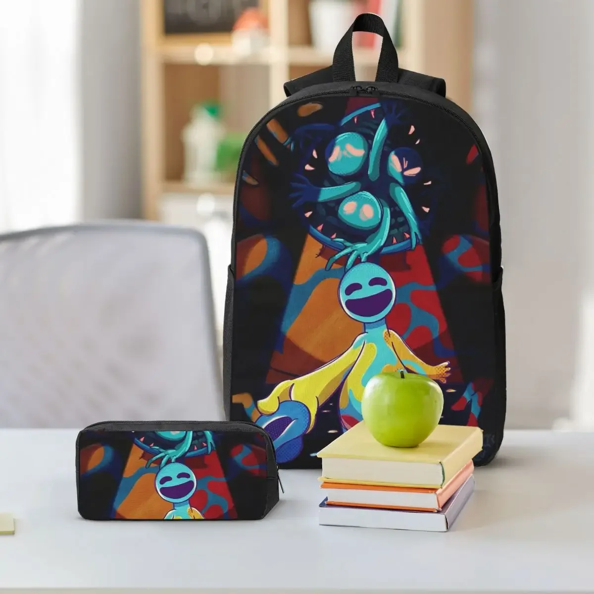 sac à dos doey doughman horror pianosaurus, sac à livres pour étudiants, sac d'école, sacs à bandoulière pour ordinateur portable, 3 pièces, sac à déjeuner isotherme, trousse à crayons