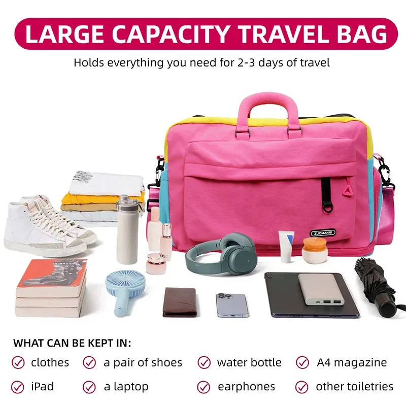 sac de voyage tendance couleur dopamine, sac de week-end extensible, idéal pour le yoga, les courts séjours, la salle de sport, les escapades de fin de semaine