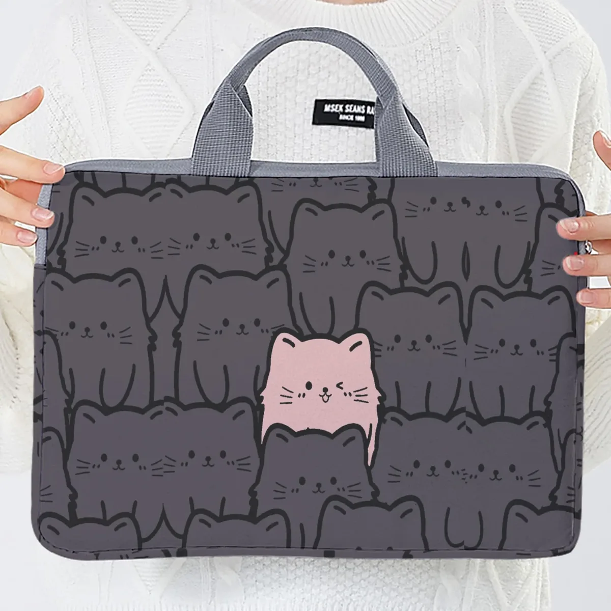 sacoche polyester chat noir motifs chats graphiques protection ordinateur portable voyage business école université travail