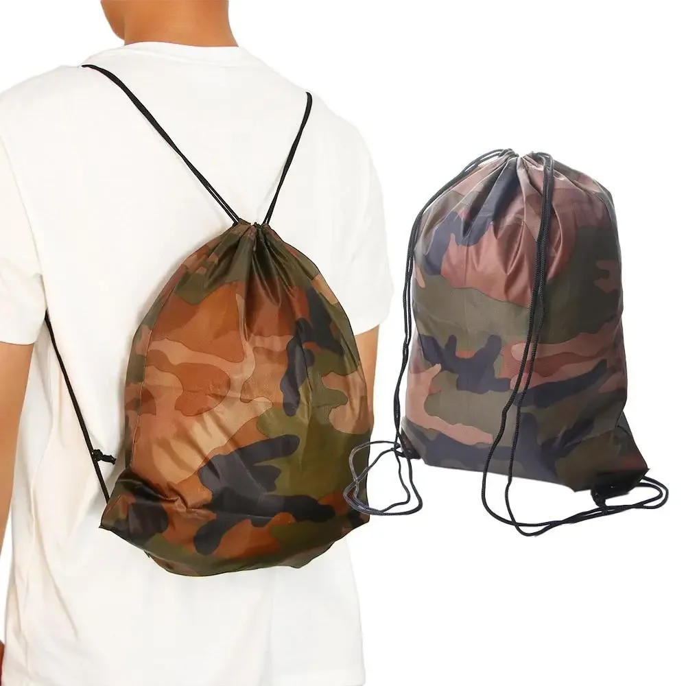 sac à dos de sport unisexe en plein air, rangement de vêtements, sac de voyage de camouflage à cordon de serrage, sac oxford, sac de sport portable