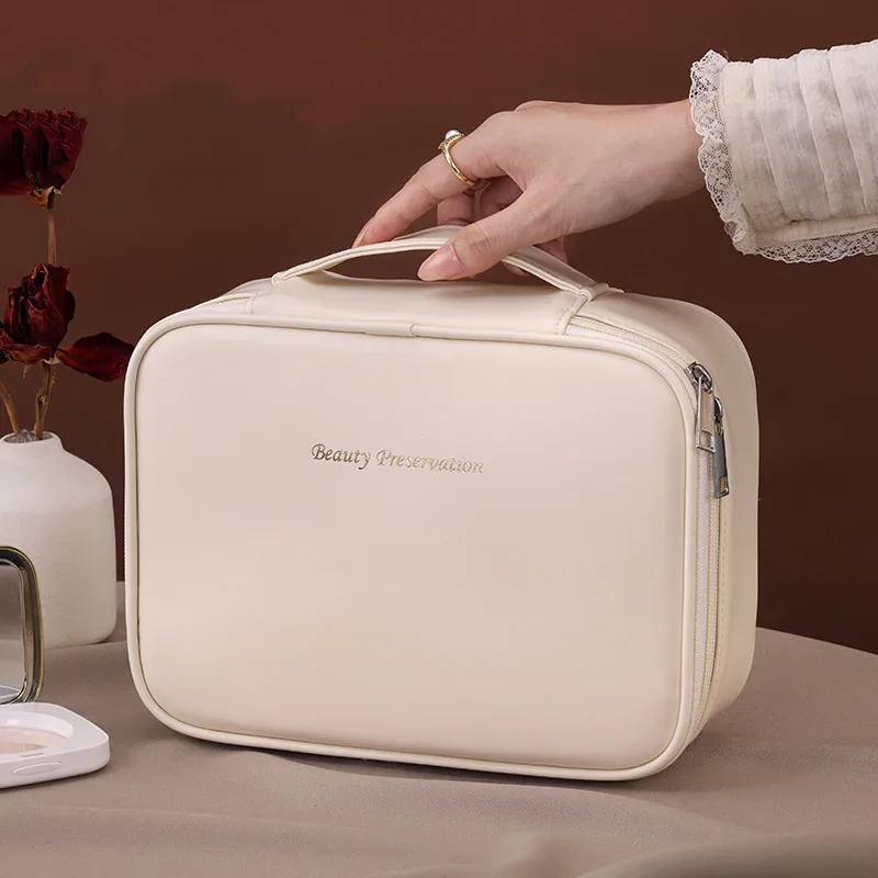 Sac de maquillage fourre-tout de grande capacité en PU, organisateur de voyage, sac de rangement de cosmétiques, trousse de luxe pour femmes, pochette Double couche, vente en gros