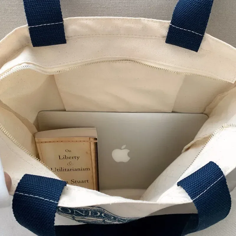 femmes toile sac à bandoulière londres livres imprimer dames sac à main décontracté sac fourre-tout réutilisable grande capacité coton shopping sac de plage