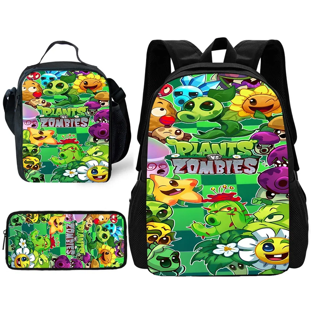 jeu chaud pour enfants pour p-plantes vs z-zombiess, sac à dos d'école avec sacs à déjeuner, sacs à crayons, sacs d'école pour garçons et filles, meilleur cadeau