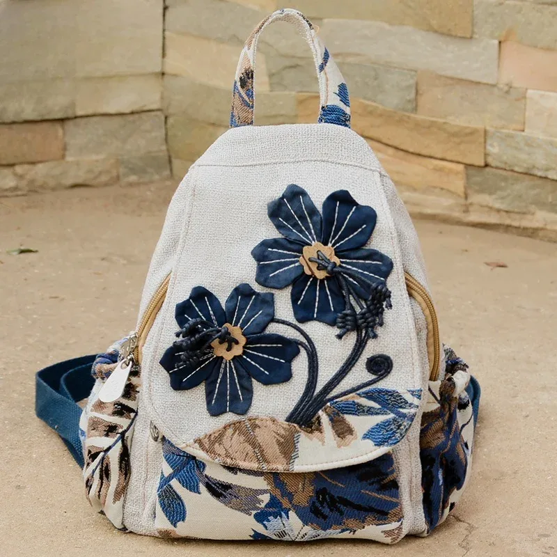 sac à dos de style ethnique tissé à la main, double épaule, multi-compartiments, toile légère, sac de poitrine multifonctionnel pour les déplacements, 2025