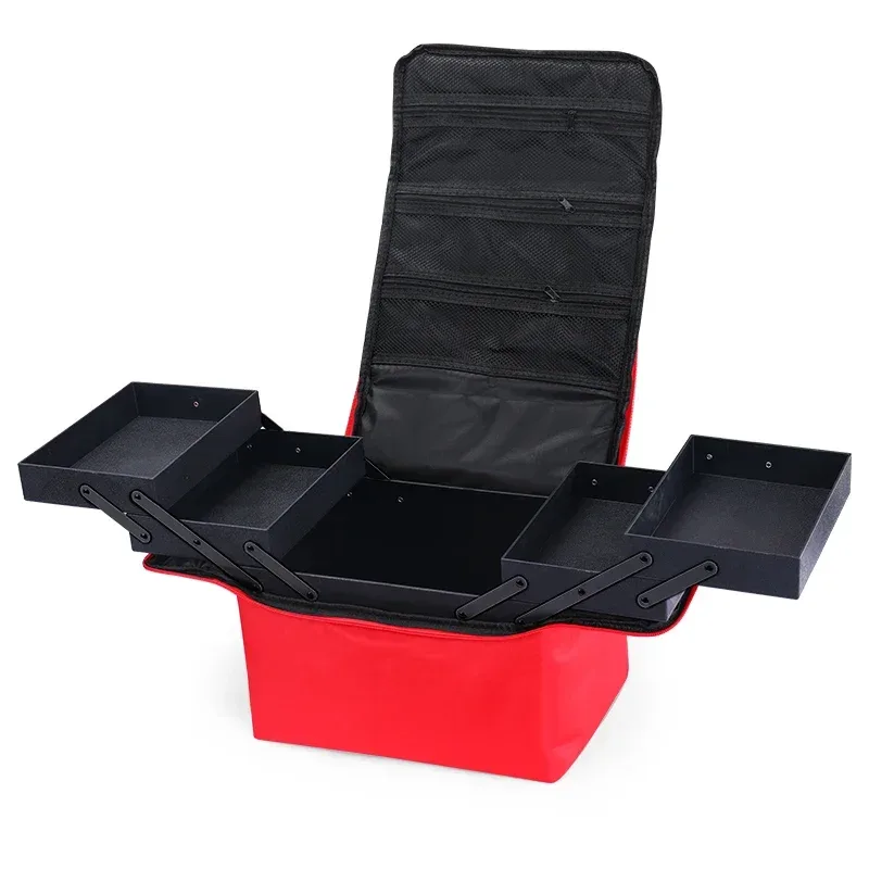 grande trousse de maquillage professionnelle pour femmes, valise de voyage, boîte de rangement à 4 niveaux, organisateur d'ongles avec compartiments ajustables