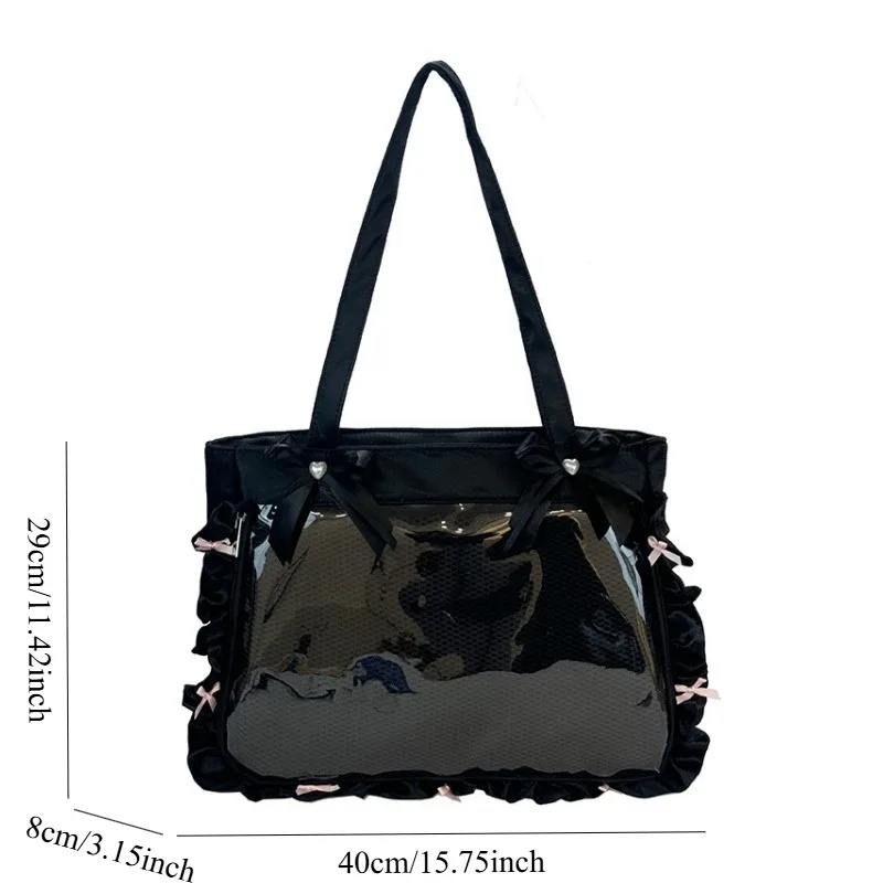 sac messager anime de style japonais, sac à bandoulière de grande capacité de style preppy avec ruban à nœud pour femmes