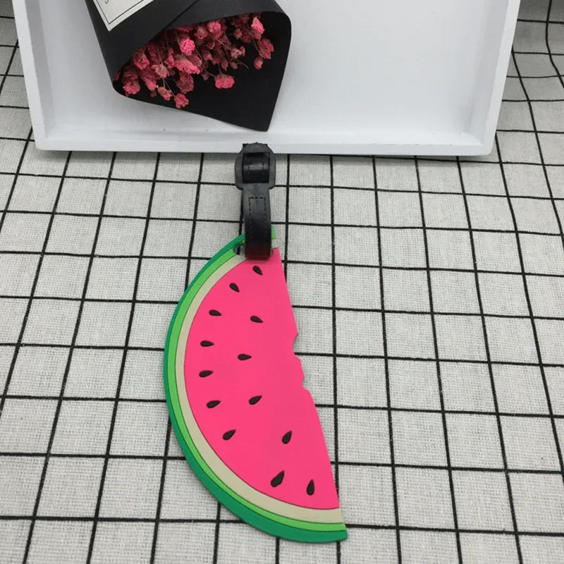 étiquette de bagage en silicone de dessin animé de fruits pour femmes/hommes, porte-adresse d'identification de valise, étiquette d'embarquement, accessoires de voyage portables