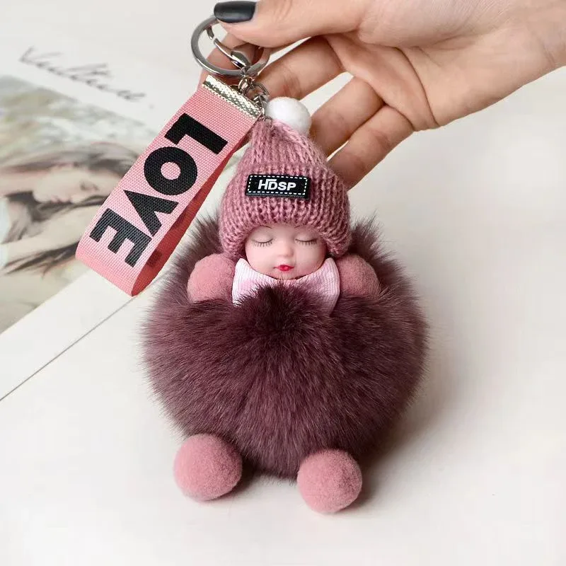 porte-clés mignon bébé endormi, pendentif en peluche moelleuse, porte-clés de voiture, breloque de sac à main tendance pour femme, décoration de sac à dos, cadeau