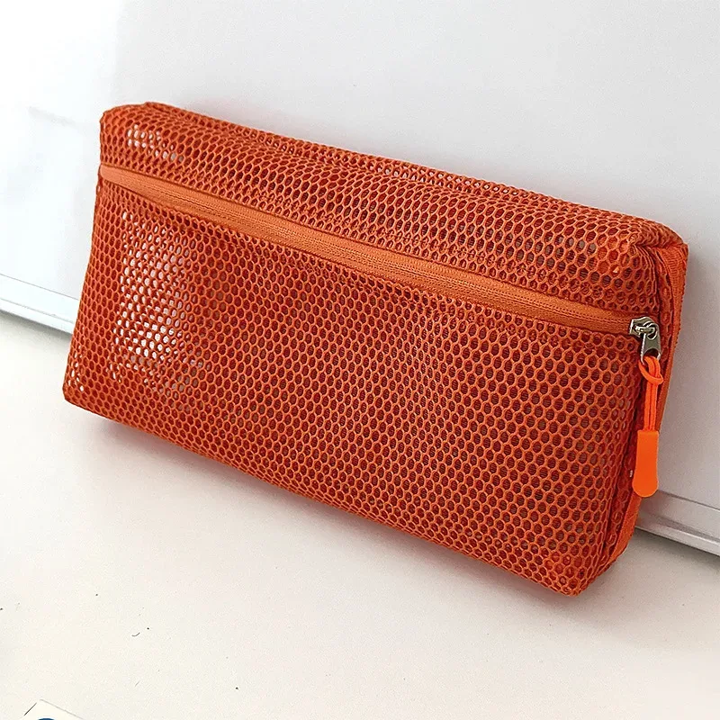 pochette de rangement pour pinceaux de maquillage en nylon, 1 pièce, pochette à main avec fermeture éclair, sac à cosmétiques, pochette en maille polyvalente, étui de voyage