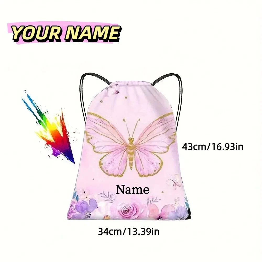 sac à dos personnalisé avec cordon de serrage et motif de papillon mignon, pour unisexe, voyage, sport, natation, utilisation quotidienne en plein air