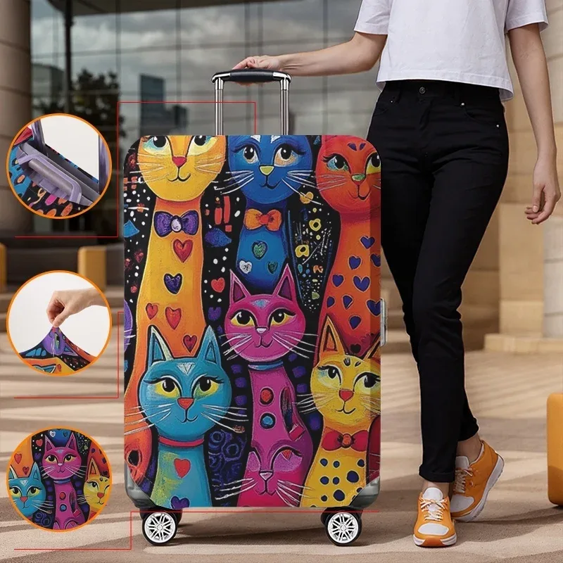 Housse de protection pour bagages à motif d'ombre de chat arc-en-ciel coloré, adaptée aux housses de bagages de 18 à 32 pouces, aux gants de protection pour poignée de bagage, tra