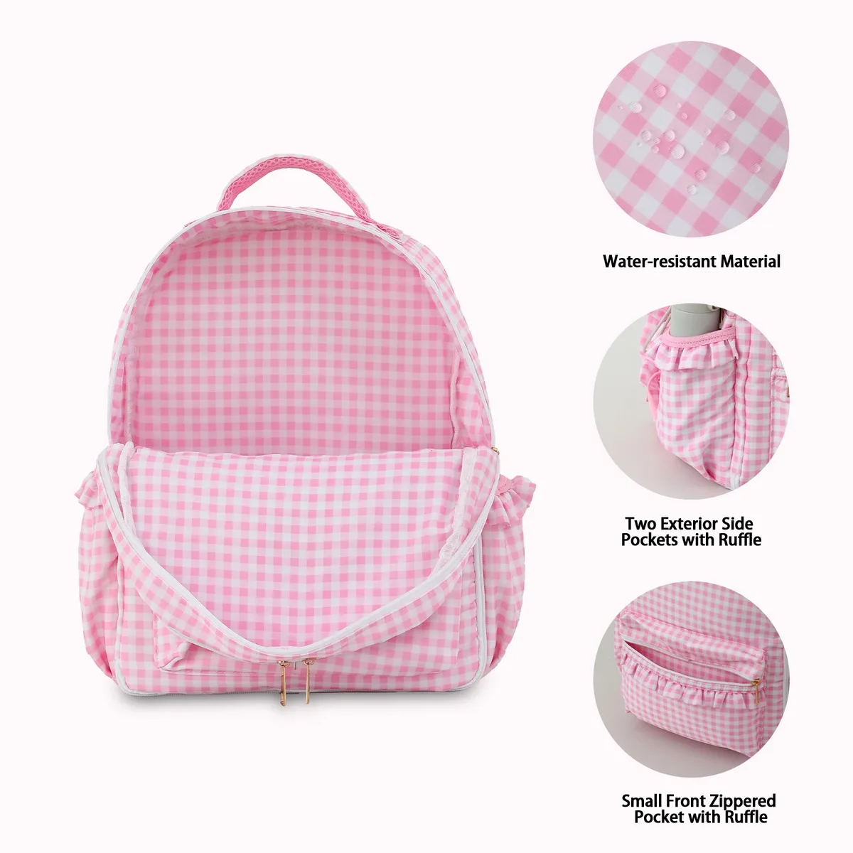 sac à dos à volants vichy pour filles, avec manches porte-crayons, multi-poches, grande capacité pour adolescents, sac à dos de voyage pour la rentrée scolaire