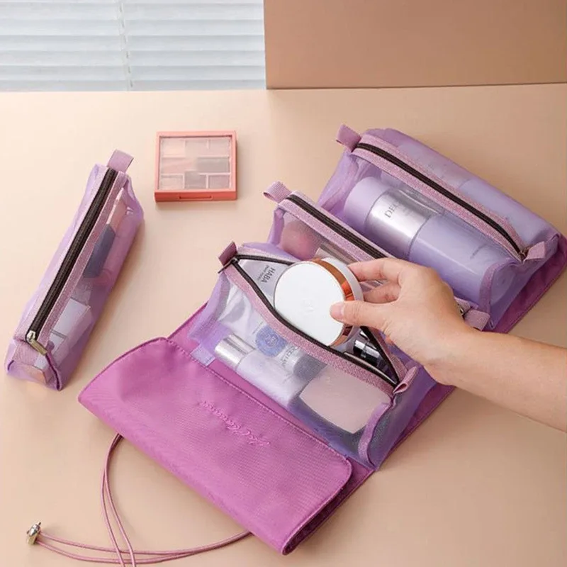 sacs de maquillage détachables 4 pièces en 1, sac à cosmétiques portable pliable de voyage, sac de rangement de toilette séparable, organisateur, pochette de maquillage, nouveau