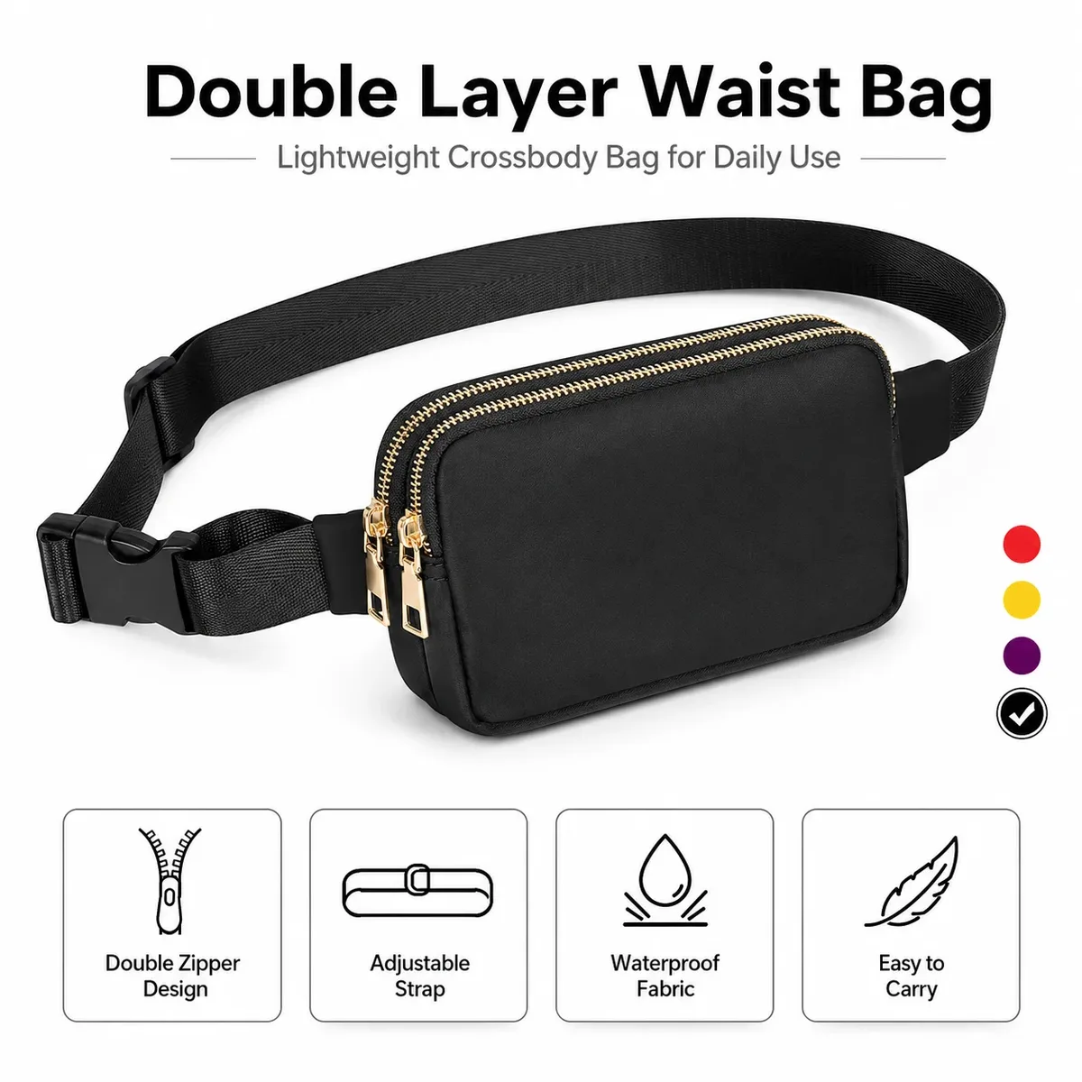 sac banane double fermeture éclair pour extérieur, randonnée, voyage, réglable, étanche, petit sac à bandoulière
