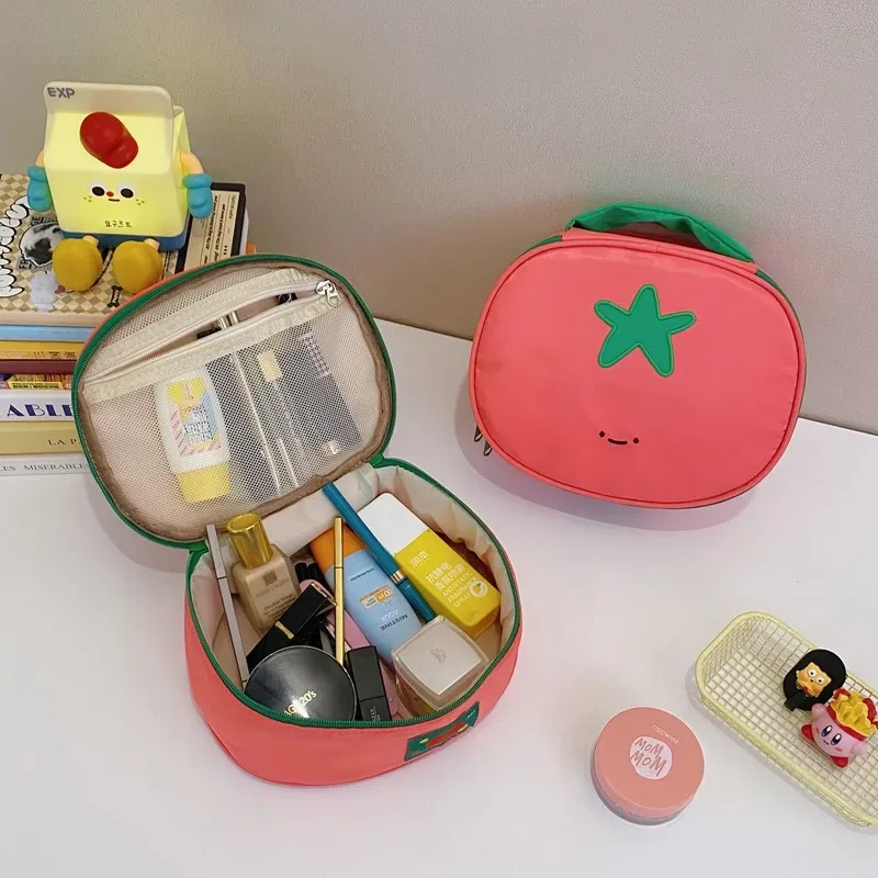1 pièce trousse de maquillage mignonne en forme de tomate, en nylon imperméable, organiseur de cosmétiques portable, pochette de rangement pour articles de toilette