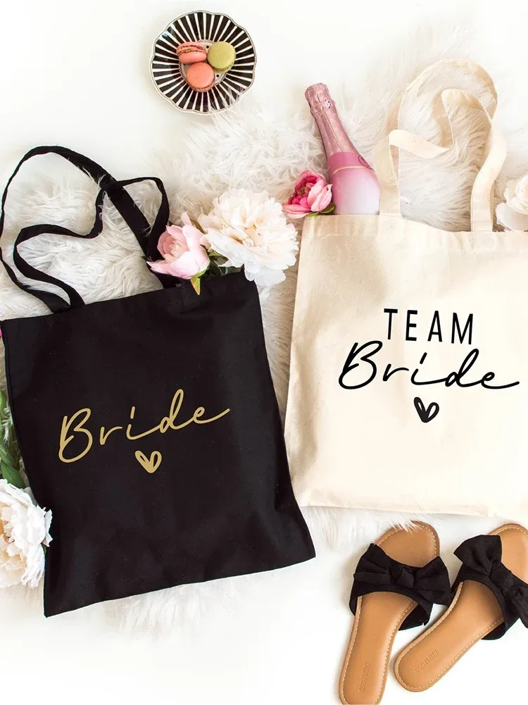 sac fourre-tout en toile de grande capacité pour femmes, sacs à main initiés à la cuillère à soupe réutilisables, équipe de la mariée, fête de mariage, drop sunshine