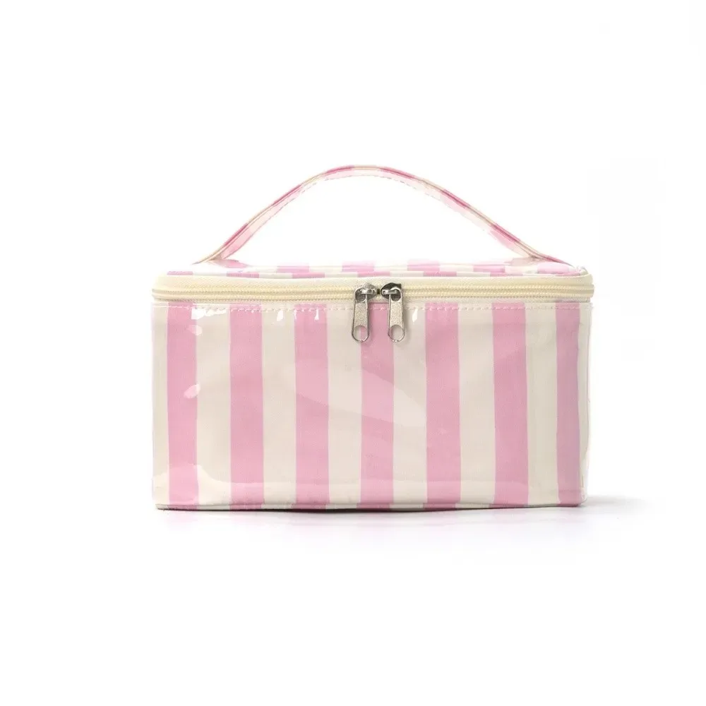 sac de rangement pour articles de toilette à rayures, en pvc imperméable, étui organisateur de maquillage, sac de voyage léger et durable pour cosmétiques