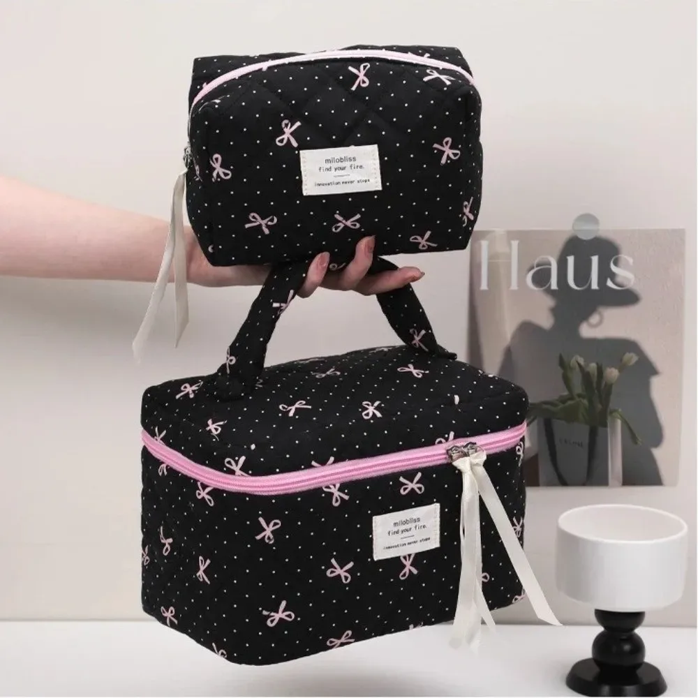 sac matelassé rose tendance avec nœud, grande capacité, pochette de rangement pour maquillage, sac carré imprimé nœud