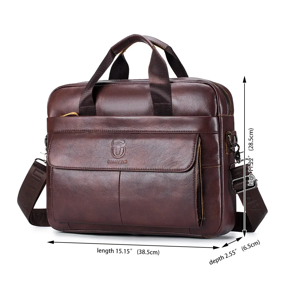 porte documents cuir véritable vache polyester style chinois poignée souple fermeture éclair 14 pouces marron