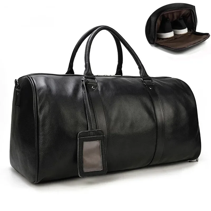 pooloos sacs de voyage en peau de vache naturelle sacs de nuit en cuir imperméables pour hommes bagages à main hommes sac de week-end homme d'affaires 55 cm