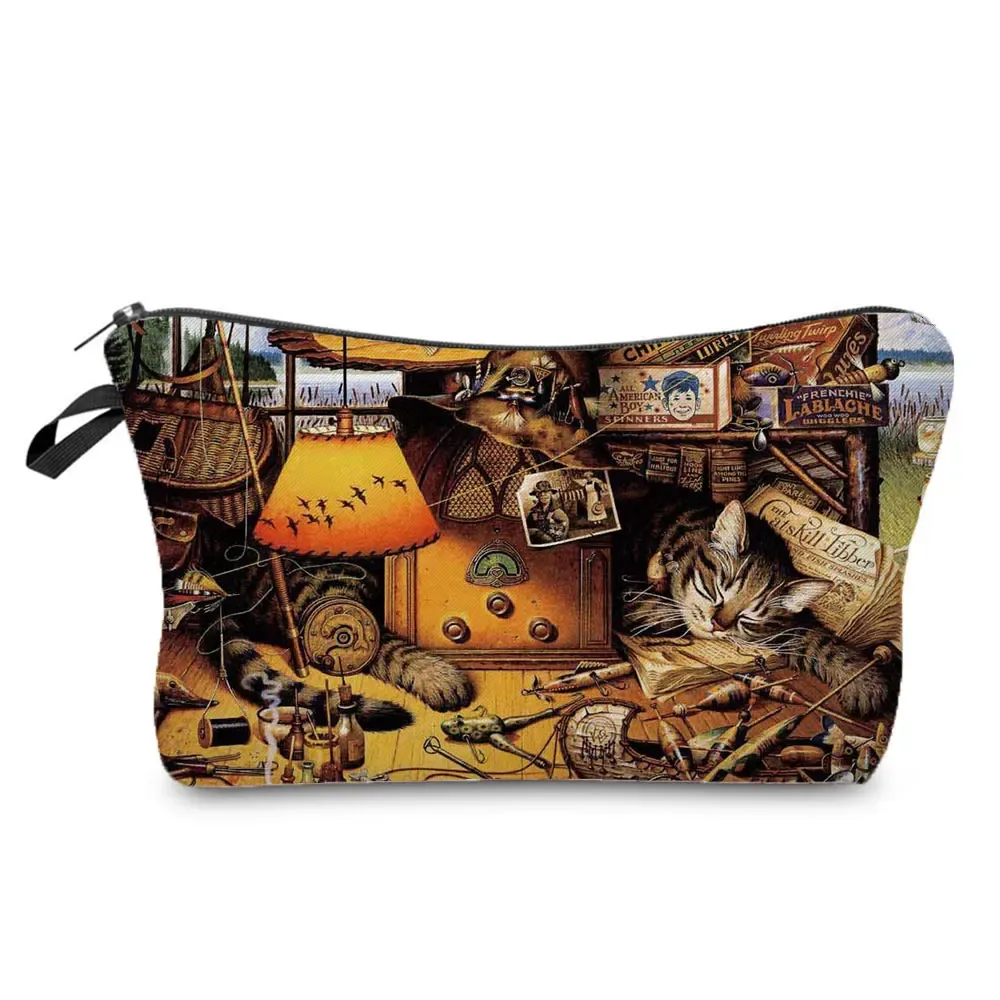 trousse de maquillage imprimée chat pour femme, peinture à l'huile, mode rétro, sacs à cosmétiques, haute qualité, étuis à crayons, sac cadeau portable, offre spéciale