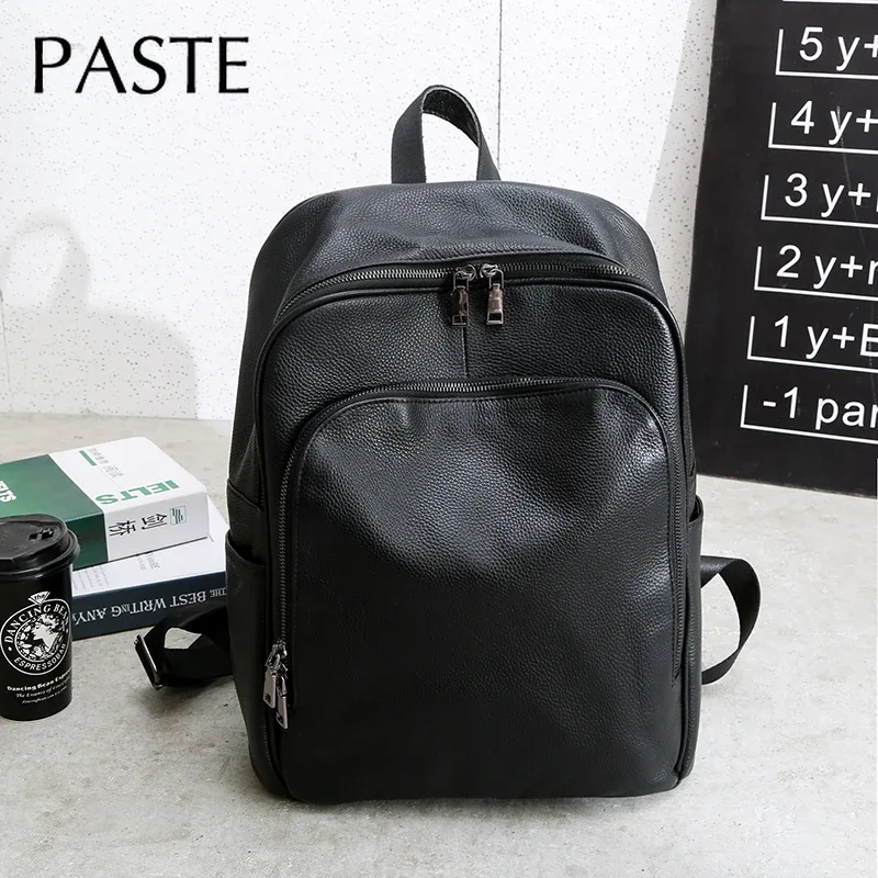 sac à dos coréen fait à la main pour homme, design simple, 100% cuir naturel, sac pour ordinateur portable 15 pouces, grand sac à dos en cuir de vachette noir, sac de voyage