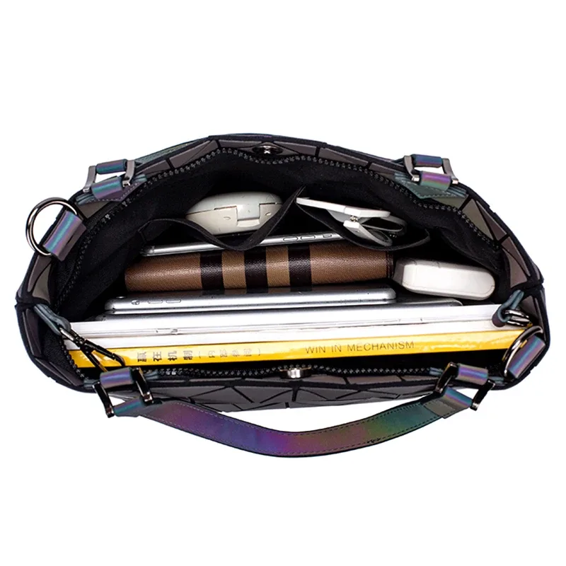 sacs à paillettes lumineux géométriques pour femmes 2024, sacs à bandoulière matelassés, sacs à main pliables laser unis pour femmes, bolsa feminina