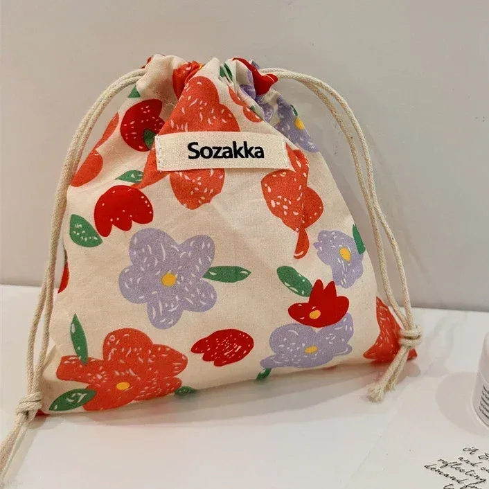 sacs à main en coton floral pour femmes, petit sac à cordon de proximité, trousse de toilette rouge à lèvres, poudres de maquillage, porte-monnaie, sac de rangement pour écouteurs prédire