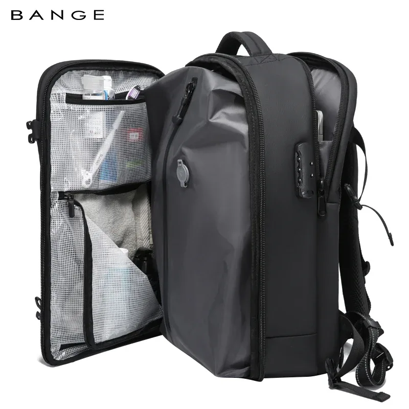 organisateur voyage tissu oxford noir compartiment transparent sections anti-fourreaux expansible vacuum system sac dos polyester multifonctionnels travels