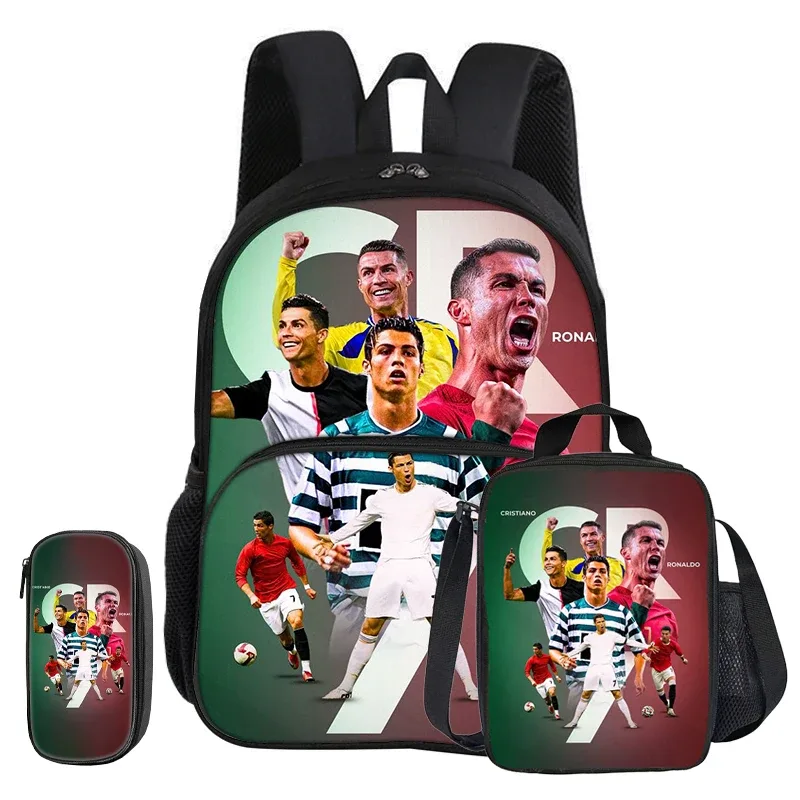 sac dos nylon noir rouge vert sport football trophées ronaldo identité visuelle unisexe voyage école université tranche intermédiaire informatique