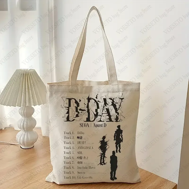 agust d print tote bag for gérers, album shopping bags, world tour, casual canvas, initiated bagages bags