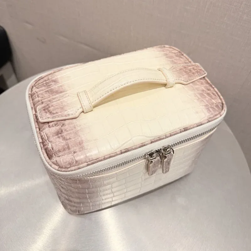 sac de maquillage en cuir de vachette de haute qualité à motif crocodile pour les voyages des femmes, trousse de toilette portable, sac de rangement pratique