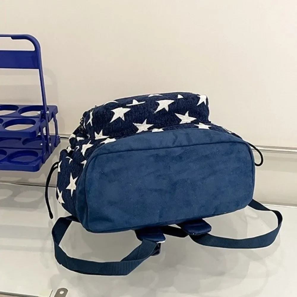 sac à dos à rayures grises de style coréen, multi-poches, léger, imprimé étoiles, bretelles réglables, pour les trajets quotidiens