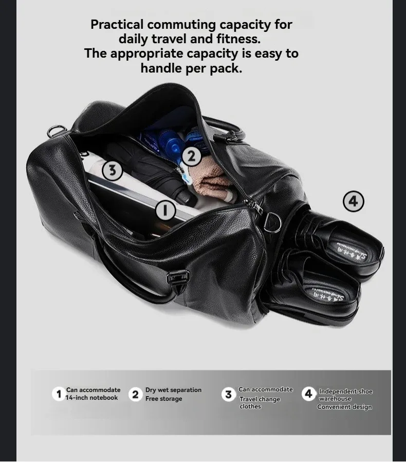 sac de voyage en cuir pu imperméable de grande capacité pour hommes, sac de week-end de nuit, bagage à main, sac multi-poches