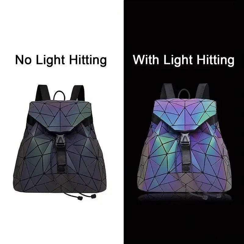 sac à dos pour hommes et femmes, épissure géométrique, sac à dos de voyage à la mode pour étudiantes, grande capacité, sac d'école à réflexion holographique