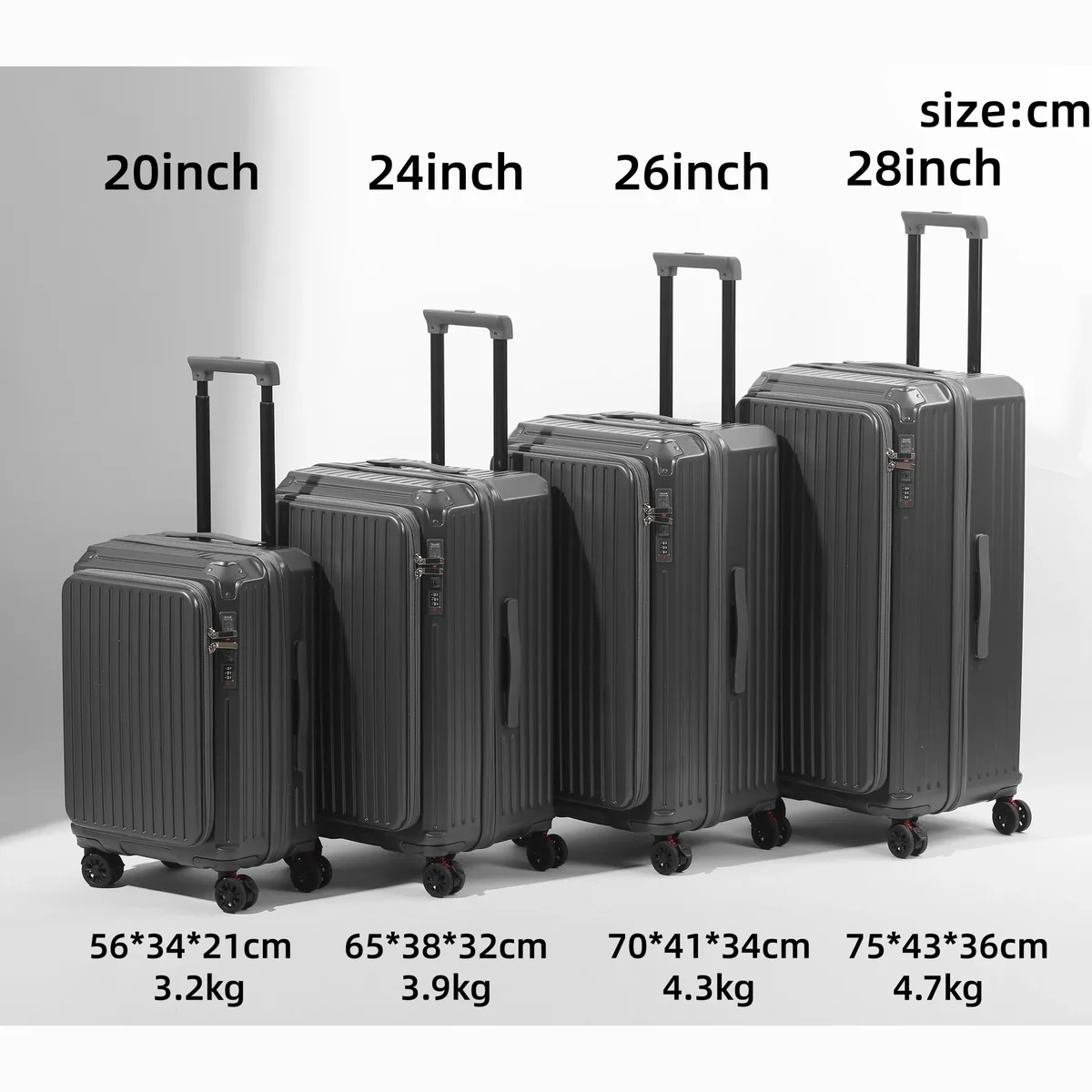  valise extensible de grande capacité avec serrure tsa, ouverture latérale, bagage à roulettes, coque rigide en pc, 20 pouces, bagage cabine pour voyage.