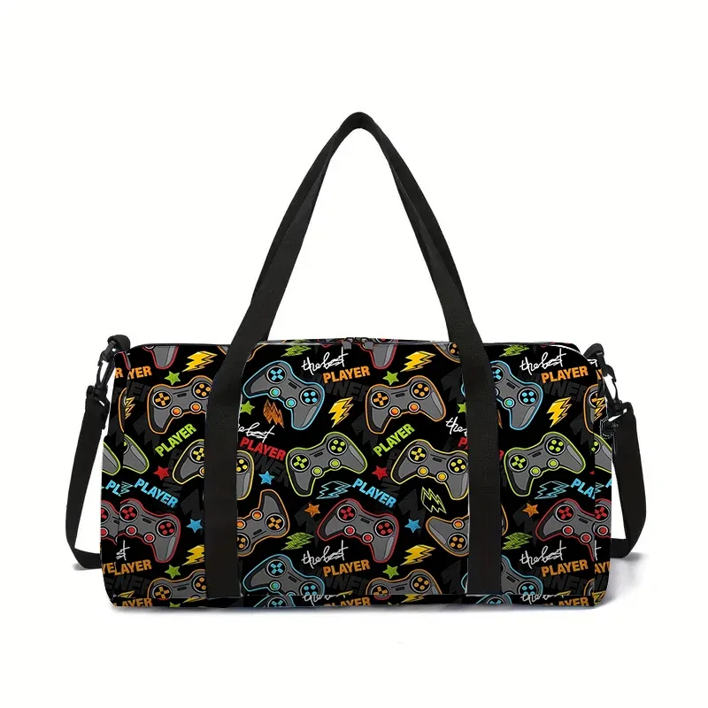 sac de voyage grande capacité pour enfants, motif manette de jeu néon, idéal pour garçons et filles, cadeau parfait, sac de voyage 2d dessin animé, sac à main pour enfants