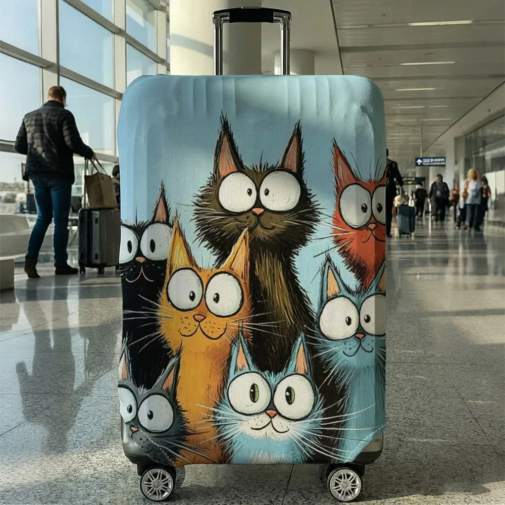 housse de protection pour bagages à motif de chat, adaptée aux bagages de 18 à 32 pouces, avec poignées, accessoires de voyage