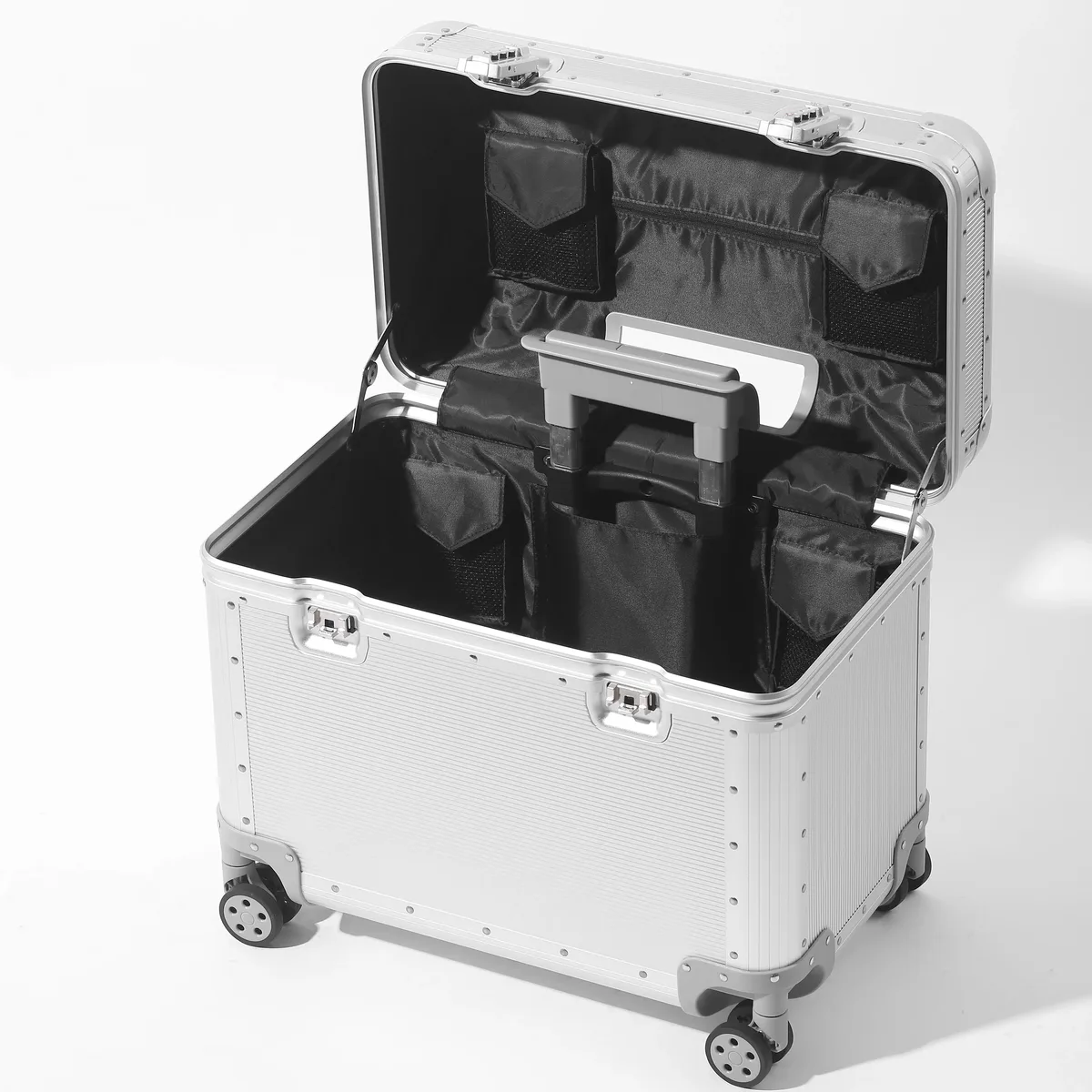 Valise de pilote en polycarbonate à cadre en aluminium avec serrure TSA, étui pour équipement photographique, 4 roues pivotantes, bagage cabine.