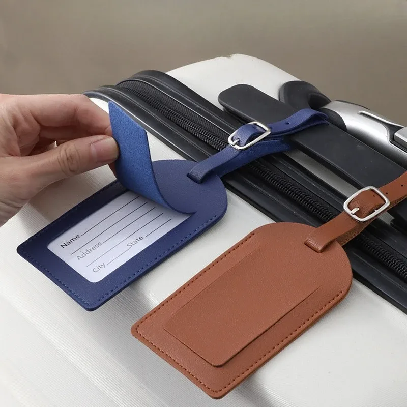 étiquettes de bagage en cuir pu pour femmes et hommes, accessoires de voyage, porte-nom et adresse pour valise, étiquettes d'embarquement portables